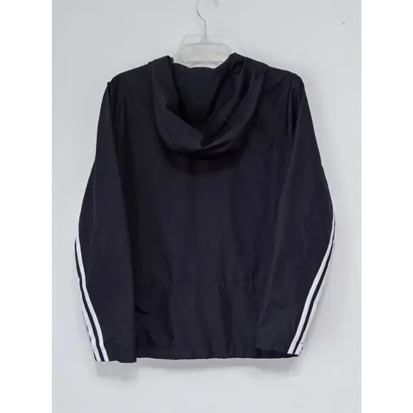 Adidas Mens 3 stripe hoodie track jacket sz S Run black windbreaker full zip - Picture 2 of 6